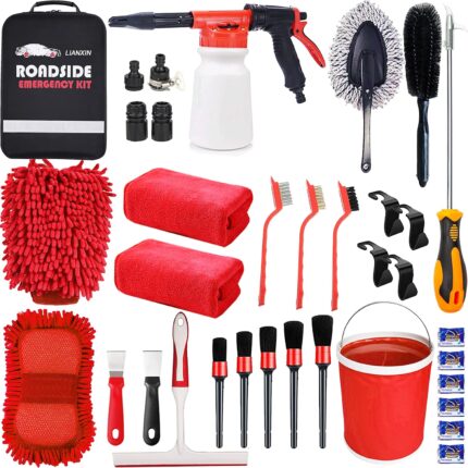 LIANXIN Car Wash Kit - Car Cleaning Kit,Car Wash Kit with Foam Gun, Microfiber Sponge and Towels,Tire Brush, Collapsible Bucket,Car Wash Foam Gun