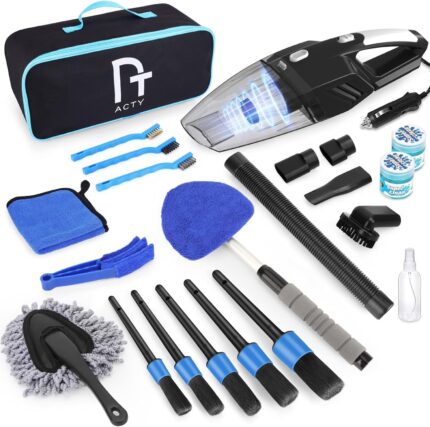 17Pcs Car Detailing Kit, Car Cleaning Kit with High Power Handheld Vacuum, Detailing Brush Set, Windshield Cleaning Tool, Microfiber Towels, Complete Car Cleaning Supplies