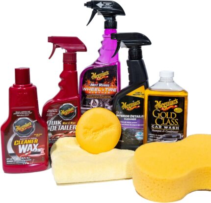 Meguiar's Classic Wash & Wax Kit, Car Cleaning Kit with Car Wash Soap and Wax, Includes Other Car Cleaning Products Like Detail Spray, Interior Cleaner, Tire Cleaner, and More