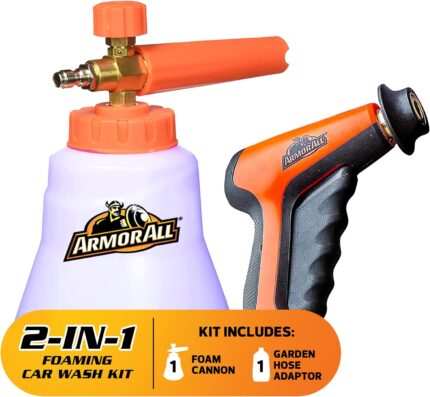 Armor All 2-in-1 Foam Cannon Kit, Car Cleaning Kit Connects to Power Washers and Garden Hoses for Vehicle Cleaning, Includes Foam Cannon, Foam Applicator and Ergonomic Adaptor, 3 Count