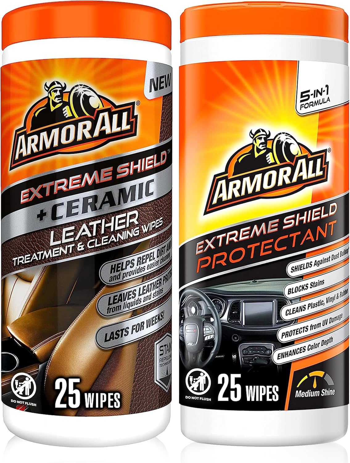 Armor All Ceramic Car Leather Cleaning Wipes, Use on Heated Seats and Leather Surfaces, Includes Ceramic Leather and Extreme Protectant Wipes - 2 Count