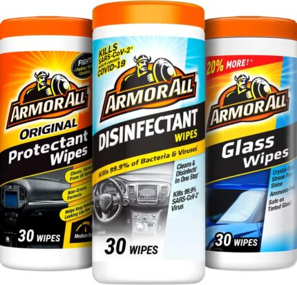 Armor All Car Cleaning Wipes Kit, Includes Protectant Wipes, Disinfectant Wipes, Glass Cleaner Wipes for Cars, Trucks, and Motorcycles (Pack of 3)