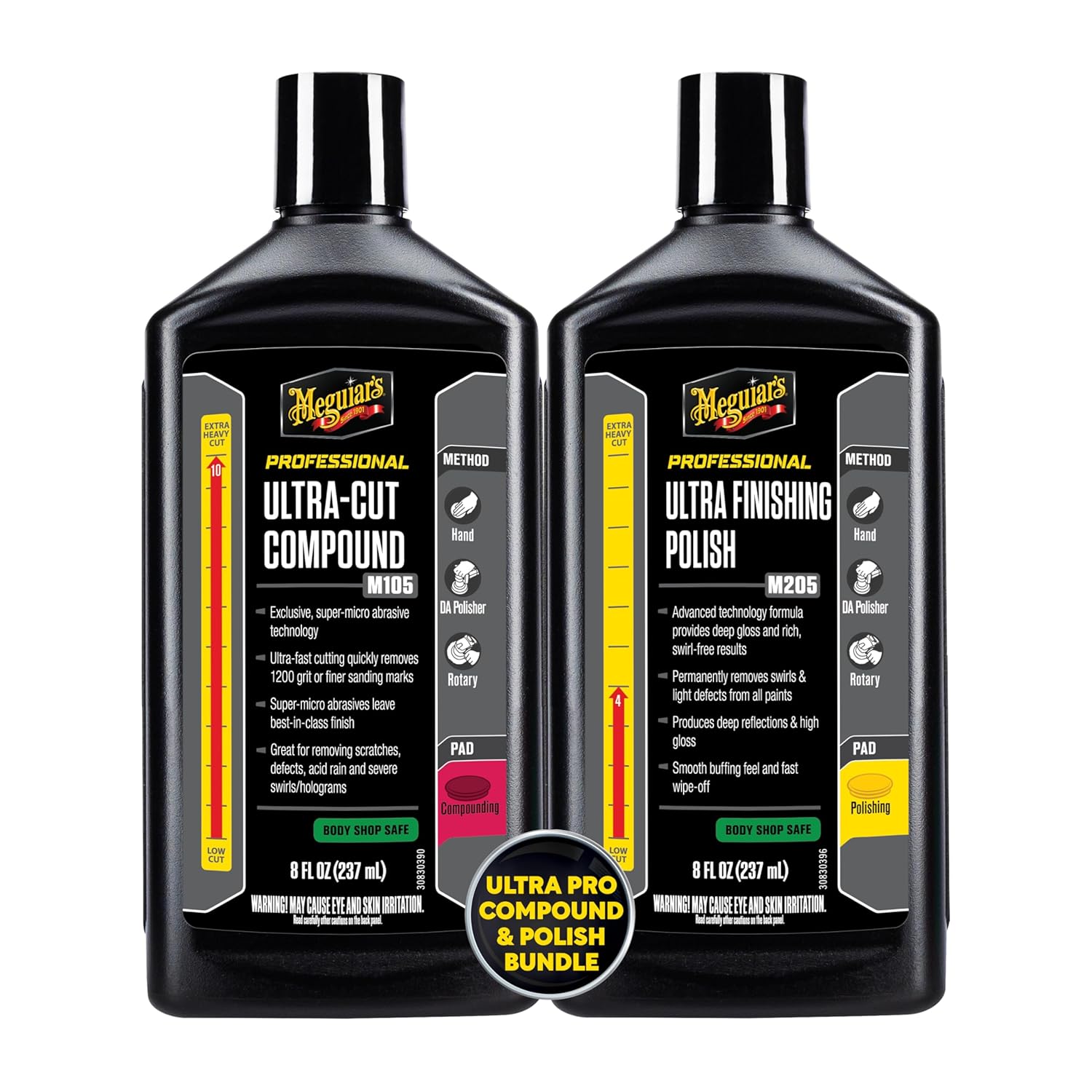 Meguiar's Mirror Glaze Bundle - Compound and Polish Kit for Scratch-Free Exterior Gloss, Featuring M105 Ultra-Cut Compound and M205 Ultra-Finishing Polish