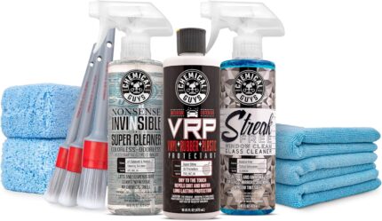 Chemical Guys Car Interior Detailing Kit – VRP Protectant, Nonsense Cleaner, Streak Free Glass Cleaner, 3 Detailing Brushes, 3 Towels, 2 Applicators, 11-Items